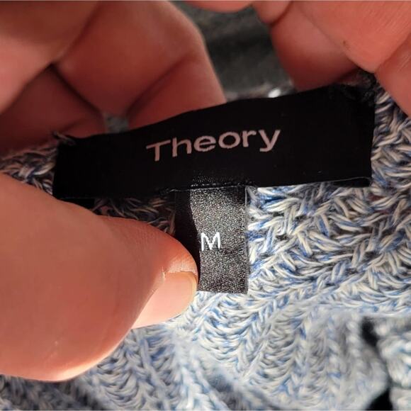 THEORY Lalora C Linen Cotton Blend Sweater In Light Echo Mix/Blue - Picture 7 of 7
